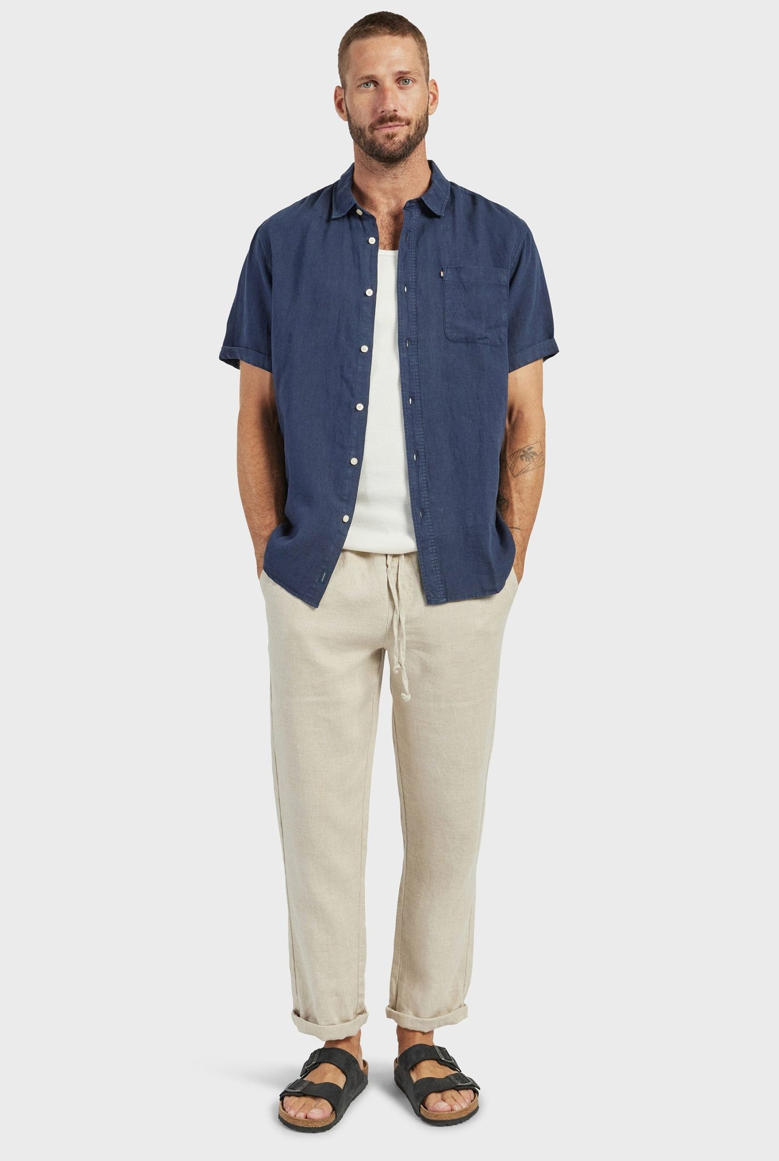 HAMPTONLINENSSSHIRT-NAVY-A.jpg Hampton Linen S/S Shirt - Image 1