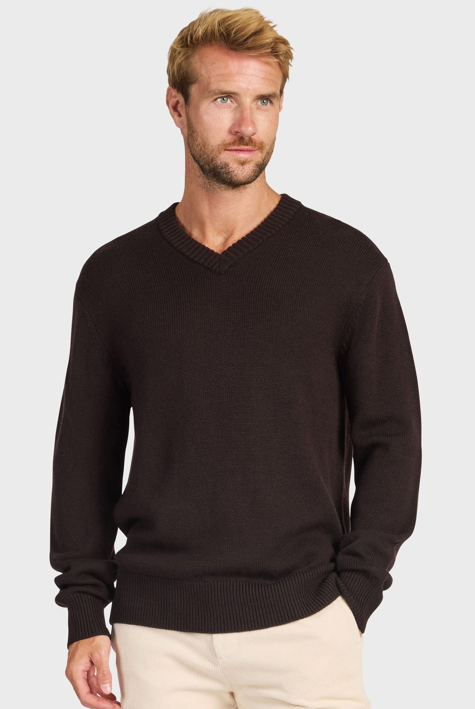 PORTLANDMERINOVNECK-COFFEEBEANMARLE-B.jpg Portland Merino V-Neck - Image 1